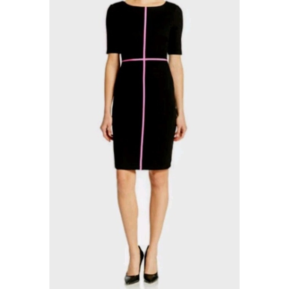 Bailey 44 Anthropologie Black Pink Trim Sheath Dress L Chic‎ Stretch Versatile